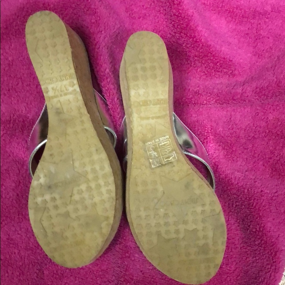 Jimmy Choo sandals 371/2 like new  silver/platinum - Picture 2 of 3